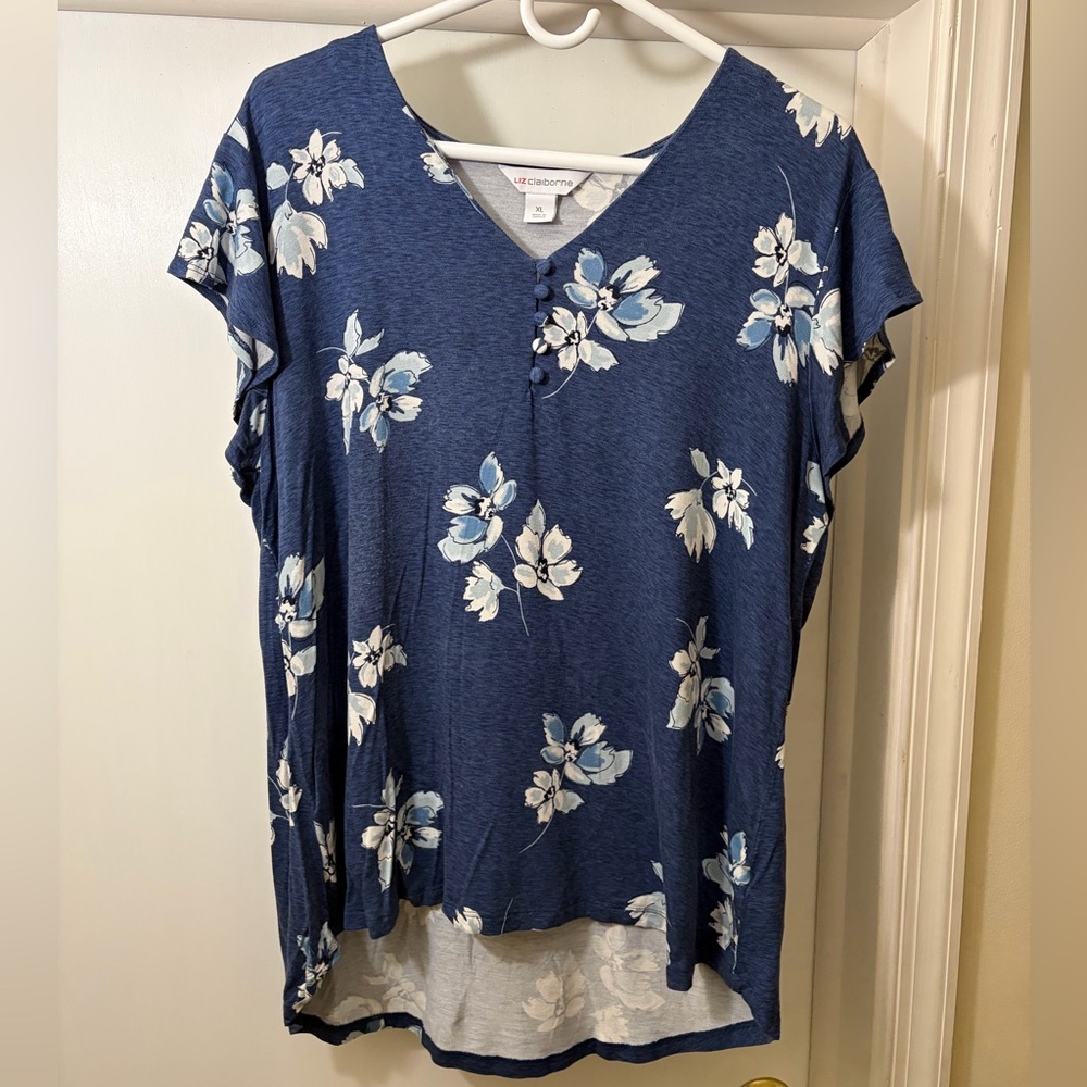 Liz Claiborne Navy Blue Floral Blouse